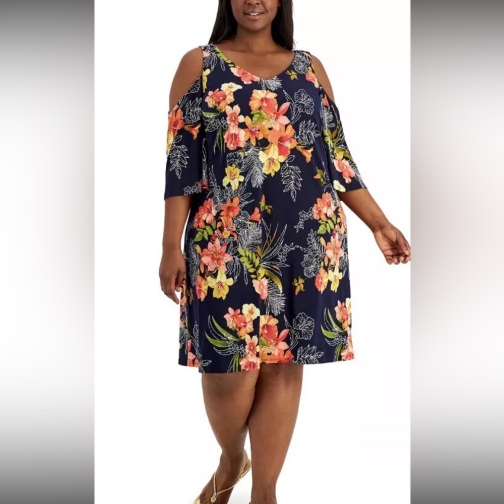 Connected Apparel Womens Navy Cocktail Fit & Flare Dress Plus 14W